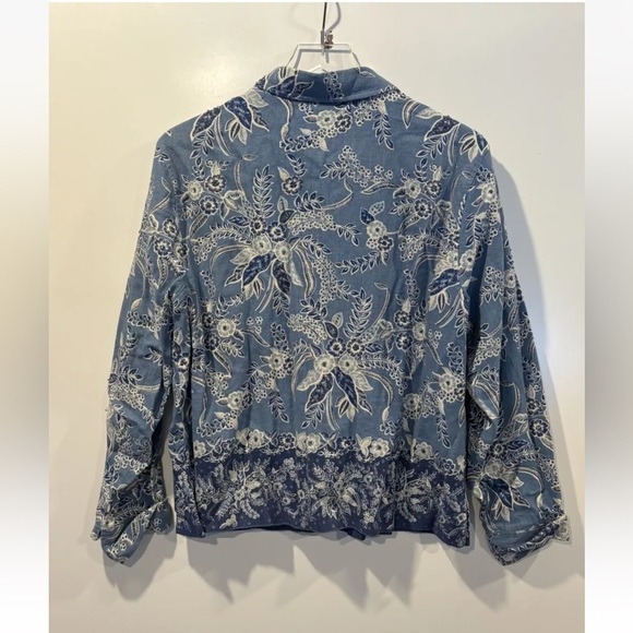 Coldwater Creek Blue White Floral Beaded‎ Linen Blend Jacket Women’s PL (BR) - Picture 2 of 4